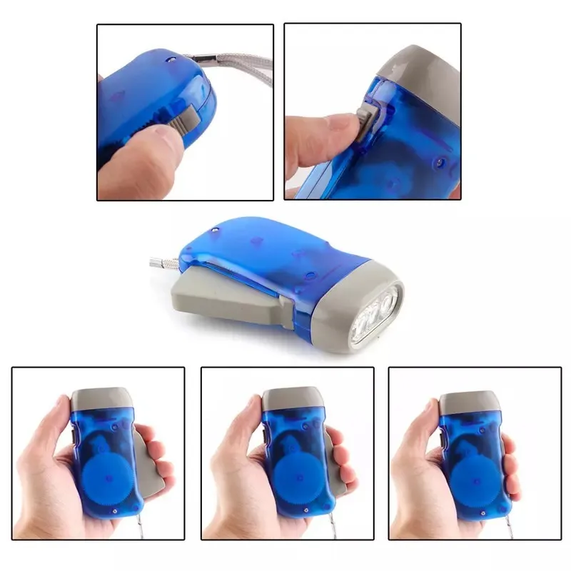  3LED Hand Press Camping Rechargeable Flashlight Torches Energy-saving Light Dynamo Night Light Outd - 1000006220797