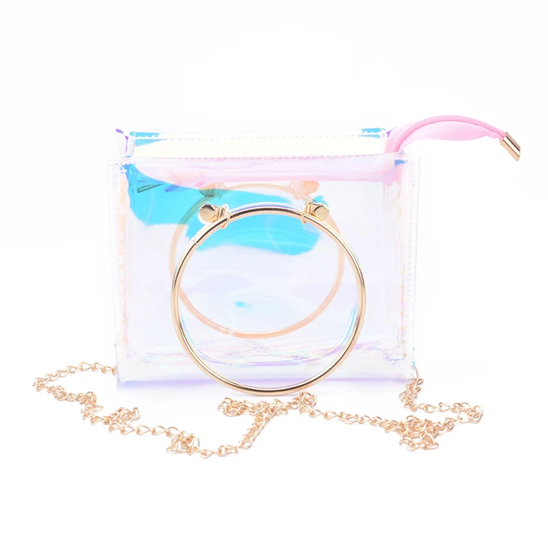 Fashion Teenage Girl Transparent Message Tote Bag Leather Crossbody Girl Chain Handbag Laser Shoulder Bags Sweet Holographic bag