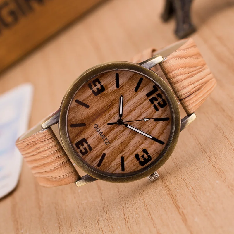 

Vintage Wood Grain Watches for Men Women Casual Fashion Quartz Watch Faux Leather Unisex Wristwatches relogio masculino