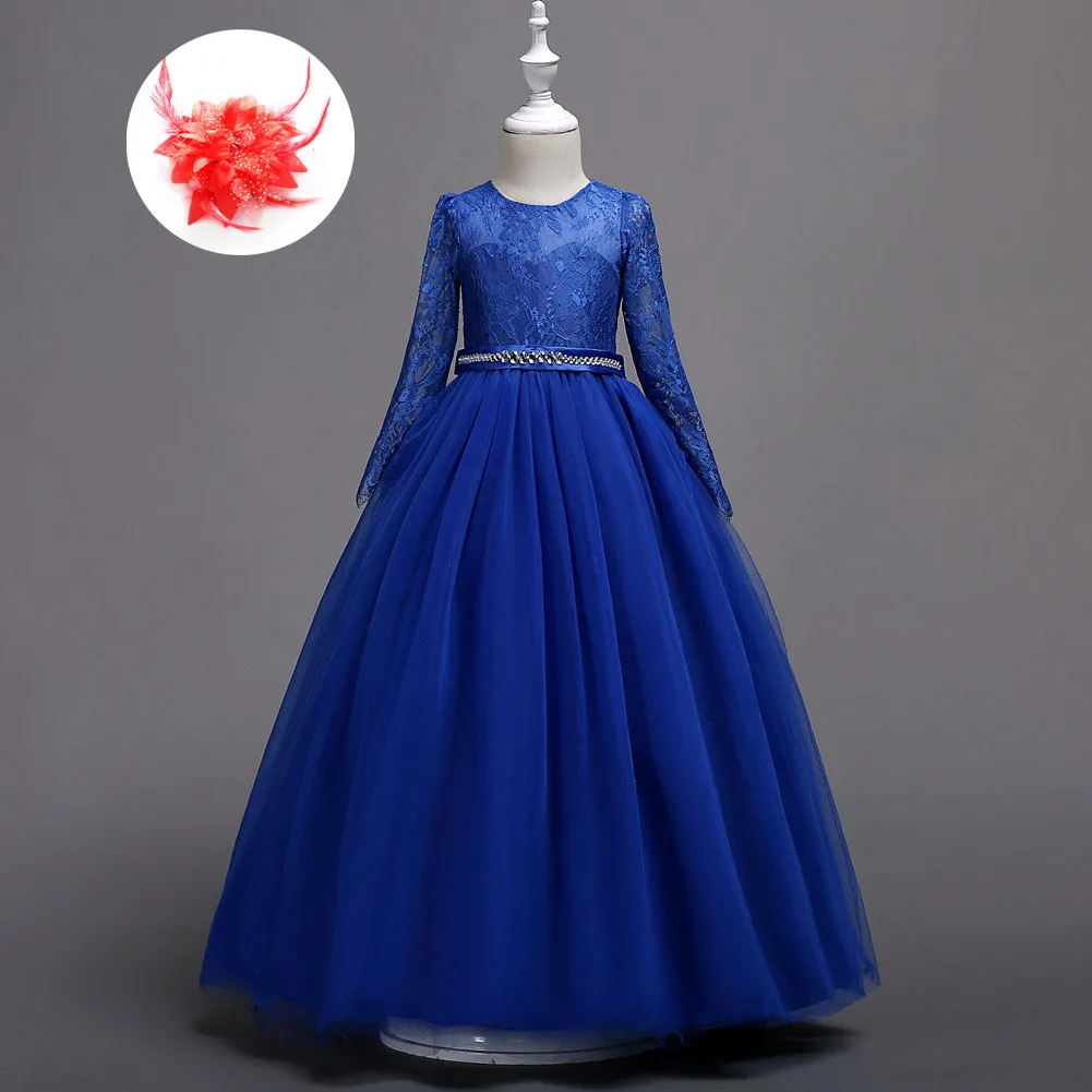 Новое поступление, белое, синее, красное, лавандовое детское Элегантное Длинное Вечернее Платье для мероприятий, праздничные платья для девочек, размер от 5 до 14 лет