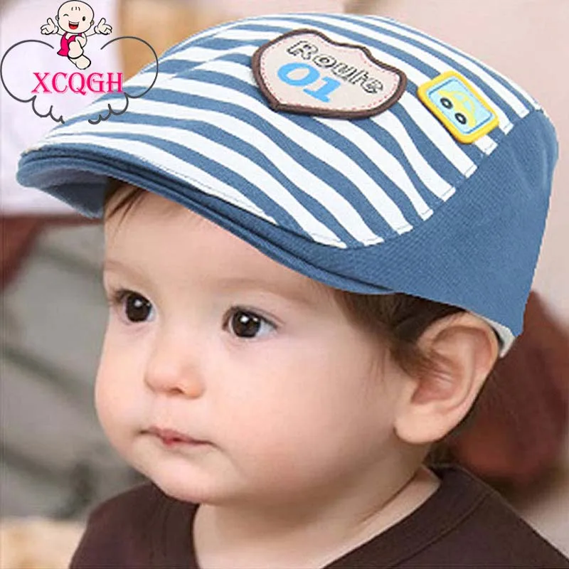

XCQGH Cotton Cartoon Striped Baby Hat Cap Fashion Casual Girl Boy Flat Caps Hat Spring Summer Beret For Kids Child 5Colors