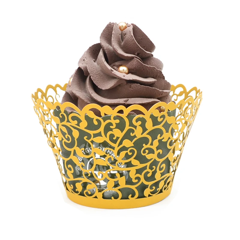 gold cupcake wrapper little vine design wedding decoration laser cut