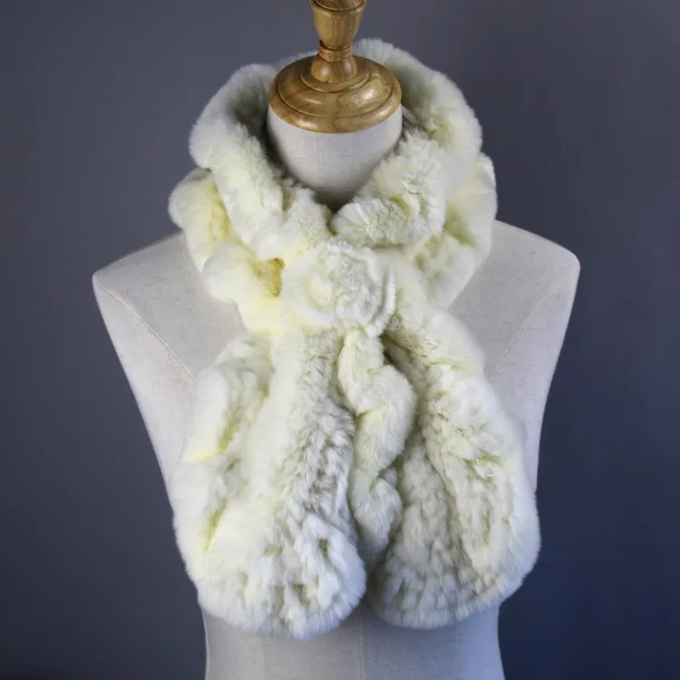 [Rancyword] шарф женский из натурального кроличьего меха шарф для девочек вязаное, тёплое, зимнее пончо шарф из натурального меха для женщин RC1374 - Цвет: Beige color