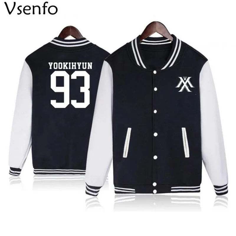 

Vsenfo Kpop Monsta X Hoodie Women Men Casual Fleece Autumn Winter Baseball Jacket Tracksuit Womens Hoodies Long Sleeve Black