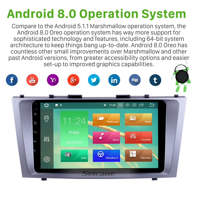 Top Seicane 1Din Android 8.0 9" Car Radio For Toyota CAMRY 2007-2011 GPS Multimedia Player Head Unit Support Steering Wheel Control 1