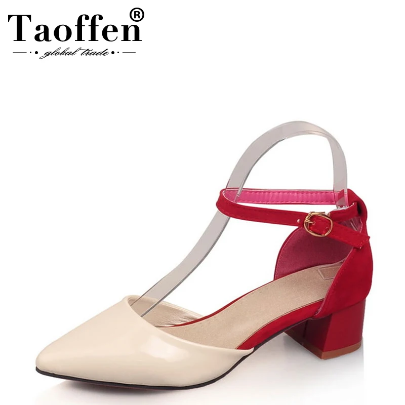 online TAOFFEN Mulheres Sandálias de Salto Alto Mulheres Sapatos Dedo Apontado Mulheres Senhora Sapatos de Camurça de Couro De Alta Qualidade Da Moda Tamanho 34 43 PA00530