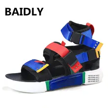 Новинка; модная летняя мужская обувь; сандалии-гладиаторы с открытым носком; пляжные сандалии на платформе; сапоги в римском стилье; цвет черный, серый холщовый; мужские сандалии