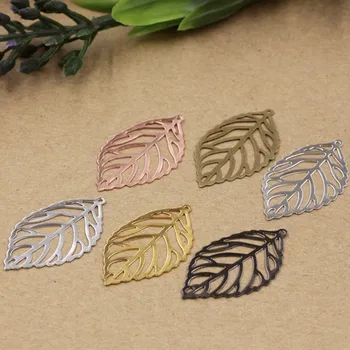 

30pcs/lot Hollow Metal Copper Leaf Charms DIY Jewelry Vintage Bracelet Necklace Pendant Charms Brass Material Findings Z721