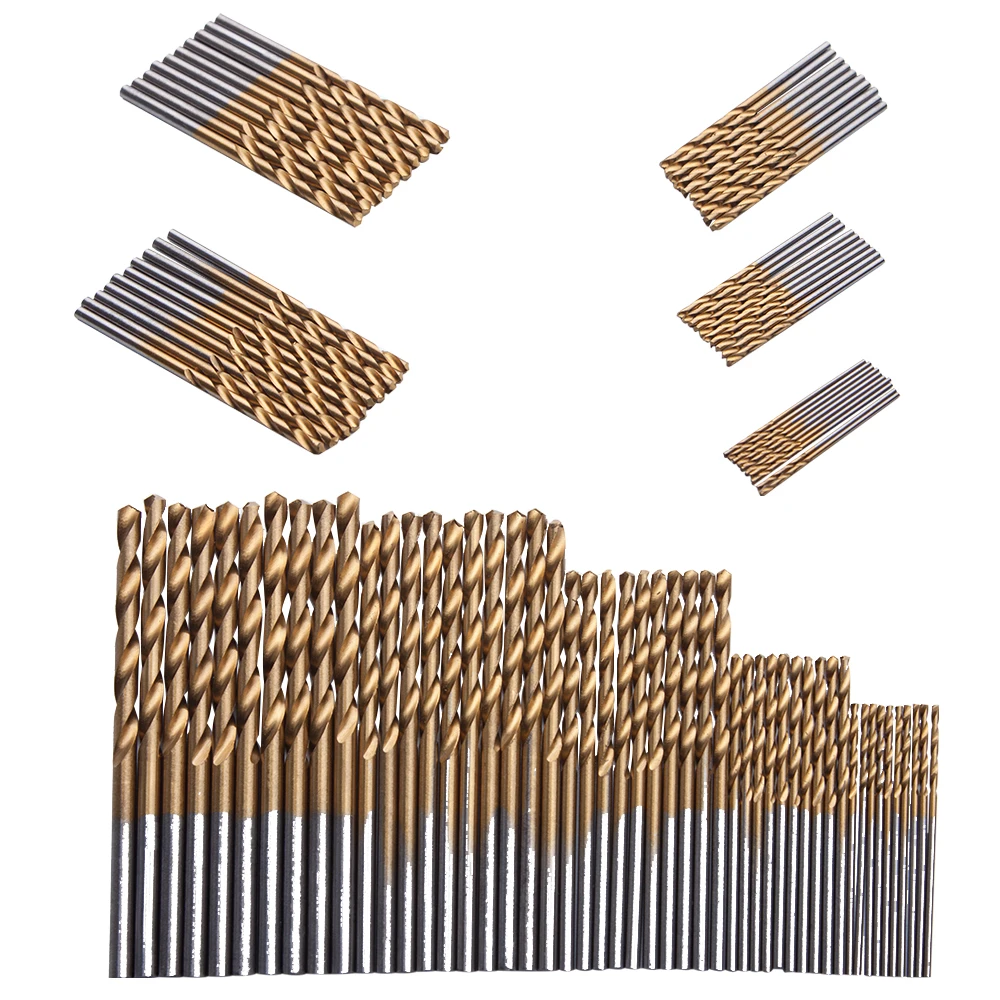 

50pcs Drill Bit 1.0/1.5/2.0/2.5/3.0mm High Speed Steel With Titanium Coated Power Hand Drill Tools Twist Bits Set For Woodwork