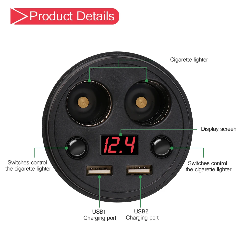 Адаптер для прикуривателя, разветвитель для прикуривателя, двойной USB, автомобильное зарядное устройство, 12-24 В, с дисплеем напряжения, 2 порта, 120 Вт, 5 В, а