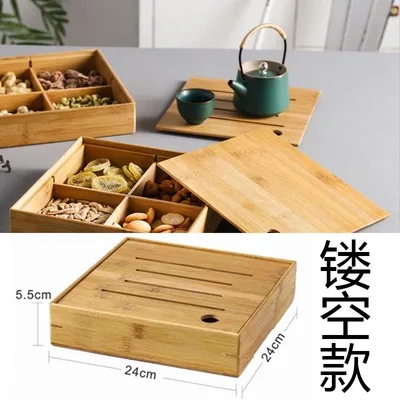 4 grids Wooden Пищевая керамика+ деревянная доска баночки чаша дыни семян орехи зерна чаши конфеты закуски сухие фрукты хранения коробки контейнер - Цвет: 4 grids Wooden