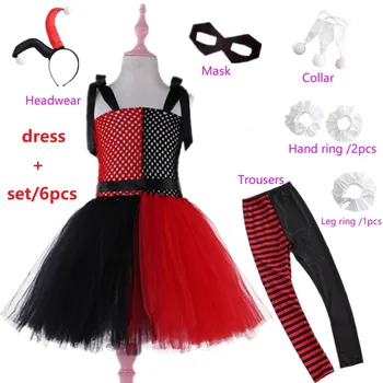 

Top Selling Halloween Clown Female Dress set Harry Quinn Cosplay Kids Costume Sleeveless Princess Party Girls Christmas Dress