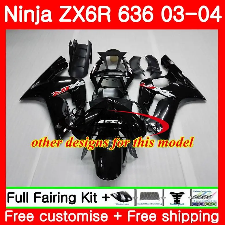 Средства ухода за кожей для KAWASAKI NINJA ZX-6R 03-04 черный глянец ZX-636 ZX600 ZX636 10SH8 ZX 636 600CC ZX6R 03 04 ZX 6R 2003 2004 обтекатели комплект