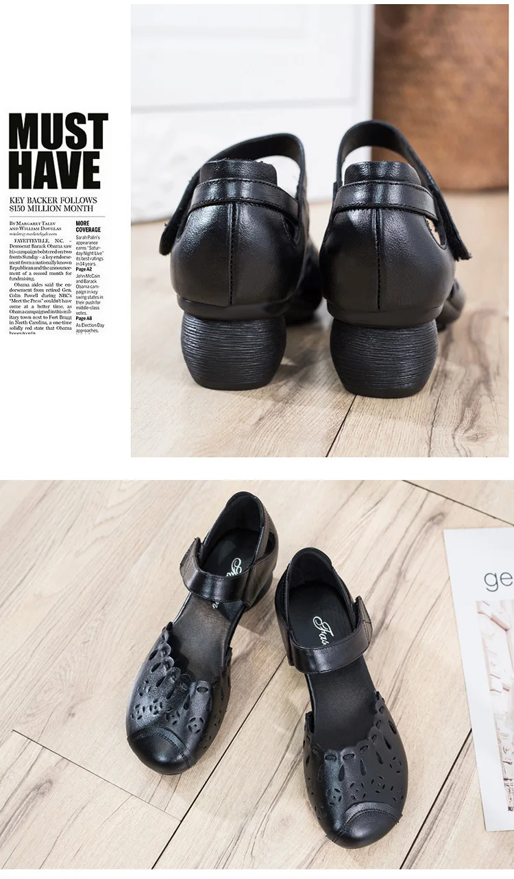 Xiuteng/Летние удобные сандалии из натуральной кожи на толстом каблуке; обувь для мам; нескользящая резиновая подошва; женская обувь из коровьей кожи