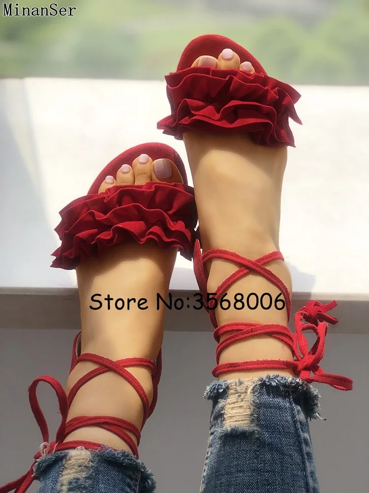 Aliexpress.com : Buy Black Red Suede Tassel Embellished Tie Up Lady Flats Sandals Open toe Italy