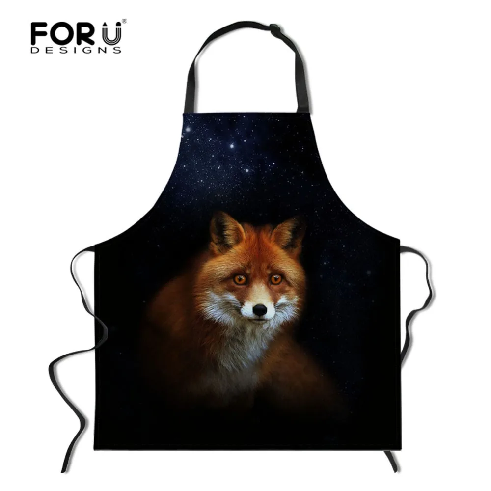 

FORUDESIGNS Fox Aprons Denim Polyester Cotton Cafe Cowboy Uniform Unisex Aprons for Woman Men's Kitchen Chef Waiter Cooking