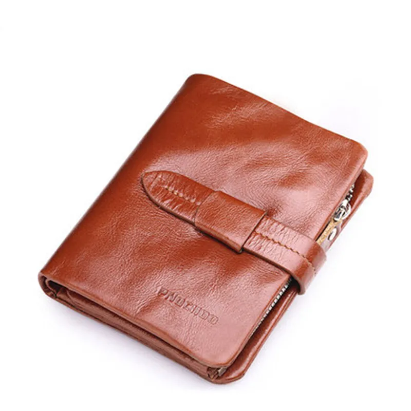  Genuine Leather Wallet New 2016 Women/Men Fashion Oil Wax Leather Wallet Ladies Vintage Short Balck Brown Coin Purse 