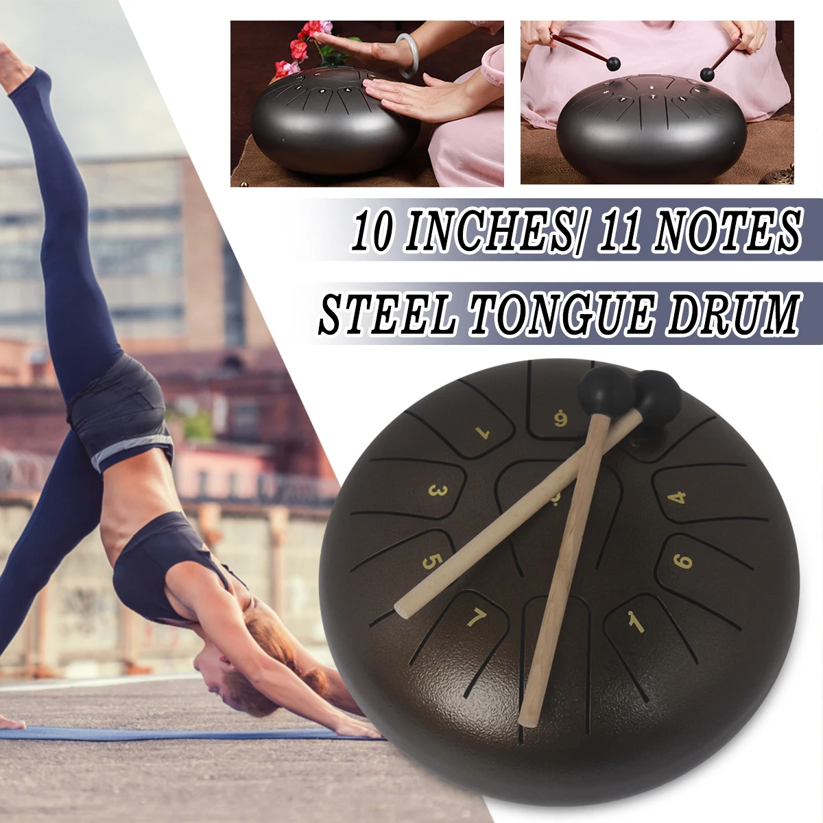 

10'' Large Steel Tongue Drum Handpan D Major 11 Notes Hand Tankdrum With Mallets Storage Bag Instrument Gift for Kids Friends