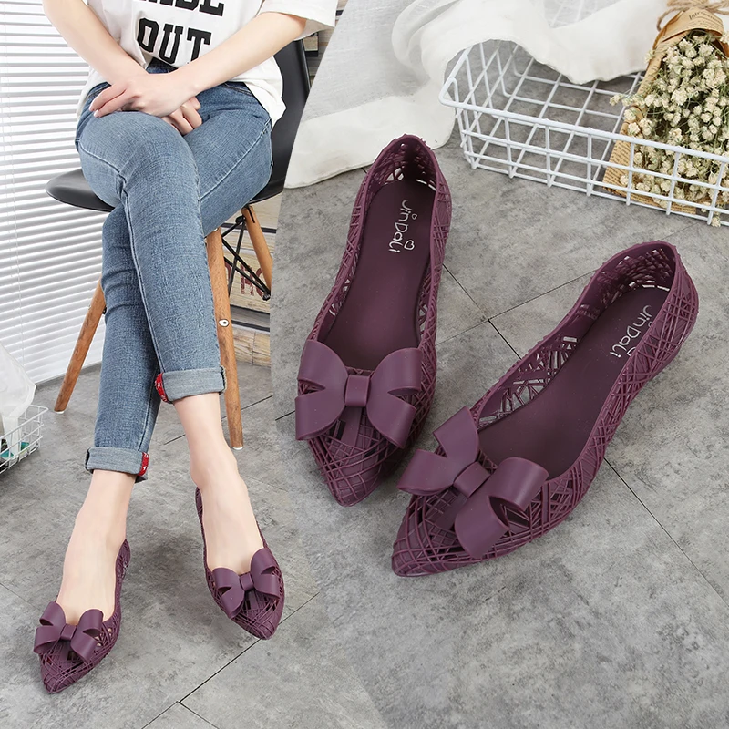 Rouroliu Women Summer Pointed Toe Hollow Out Rain Shoes Bowknot Waterproof Non-Slip Casual Beach Shoes Woman RB80 Rouroliu Women Summer Pointed Toe Hollow Out Rain Shoes Bowknot Waterproof Non-Slip Casual Beach Shoes Woman RB80