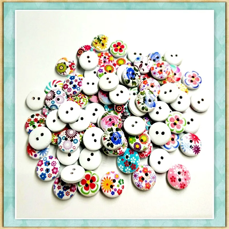 

HL 30/50/120PCS 2 Holes Wood Buttons Scrapbooking Clothing Accessories 15mm Sewing Buttons Handmake Painted Flower Sewing Craft