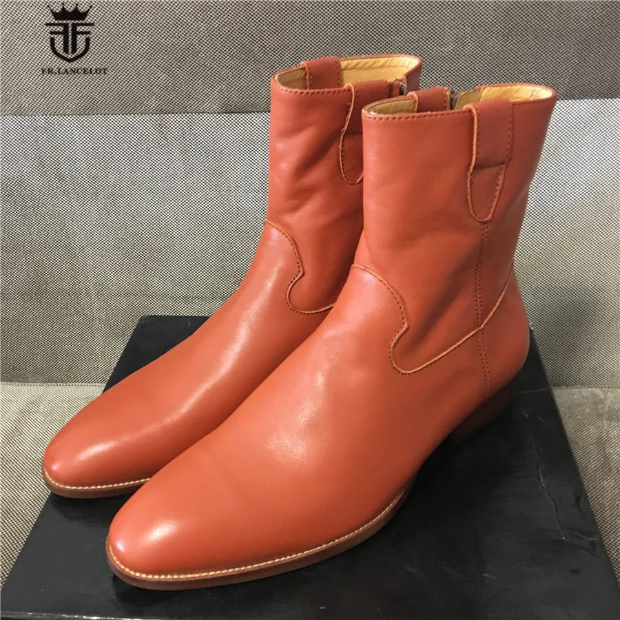 Роскошные ковбойские сапоги из натуральной кожи; мужские ботинки ручной работы из мягкой кожи на танкетке и молнии