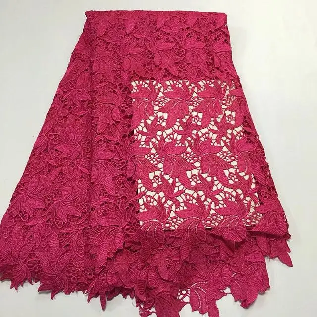 

5 Yards/pc Hot sale fuchsia leaves african water soluble guipure lace embroidery for french cord lace fabric for dress BW160-2