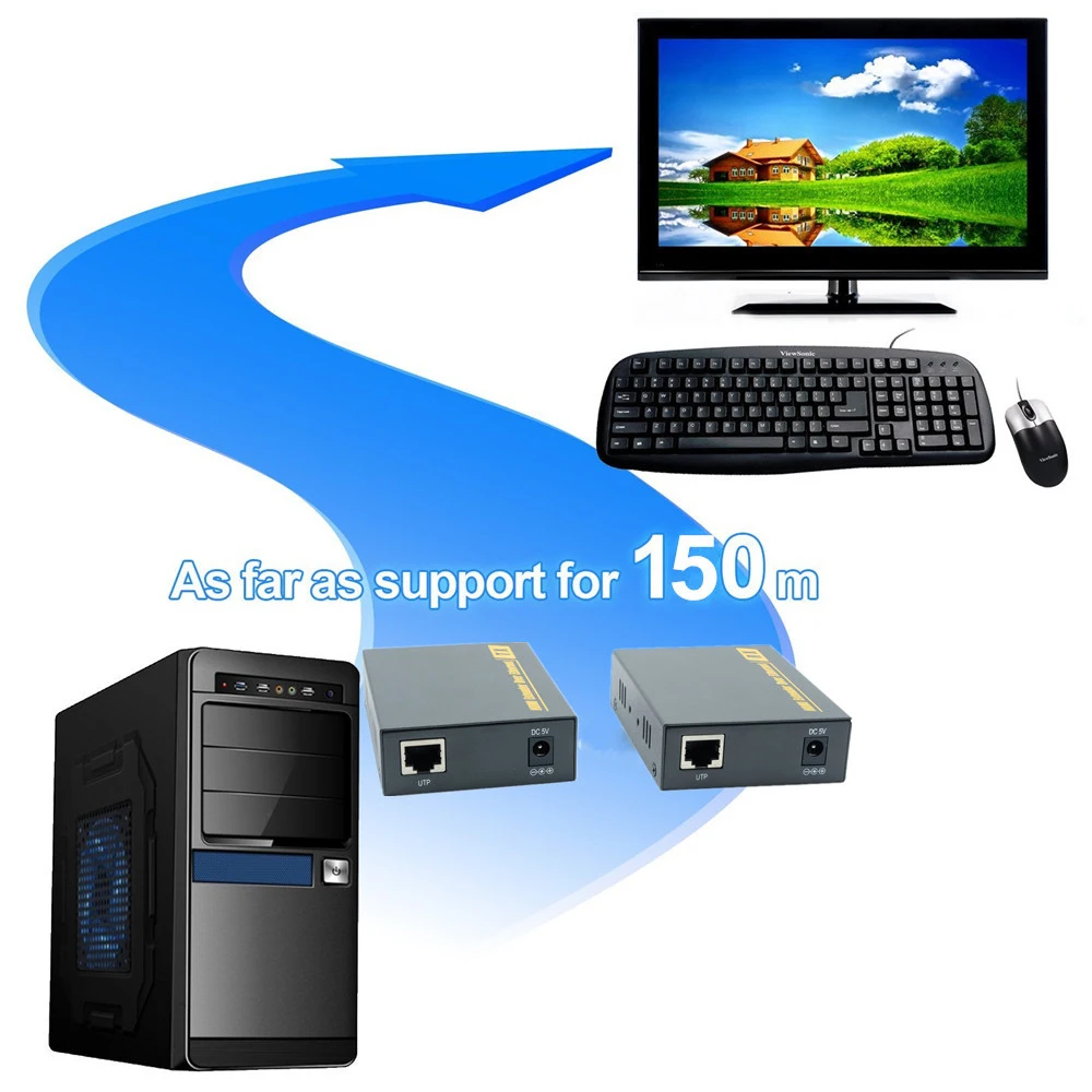500ft 20~ 60 кГц поддержка IR USB по TCP IP KVM удлинитель HD 1080P HDMI KVM IR расширение 150 м RJ45 Cat5e Cat6 для HD tv Apple tv