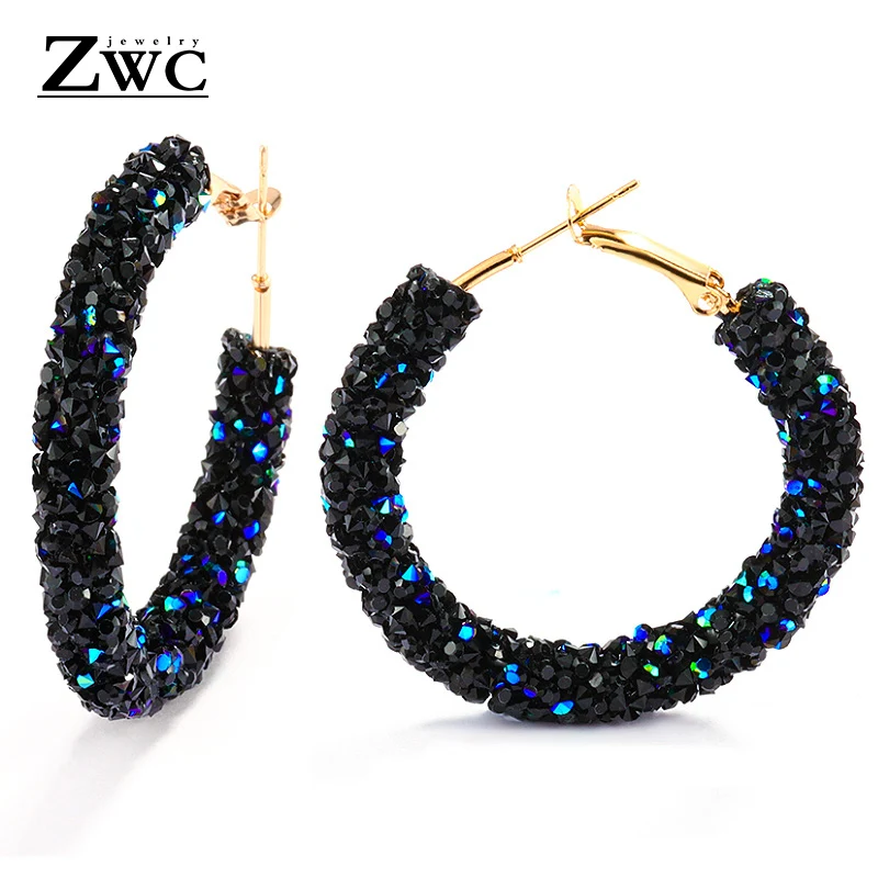 

ZWC Vintage Korean Big Earrings for Women Female Fashion Gold Cubic zirconia Drop Dangle Earring Geometric earings Jewelry 2019