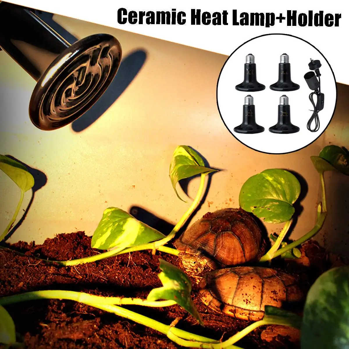 

220-230V Heating Light E27 Infrared Ceramic Heat Emitter Lamp Set Bulb /Holder For Reptile Pet Brooder AU Plug 75/100/150/200W
