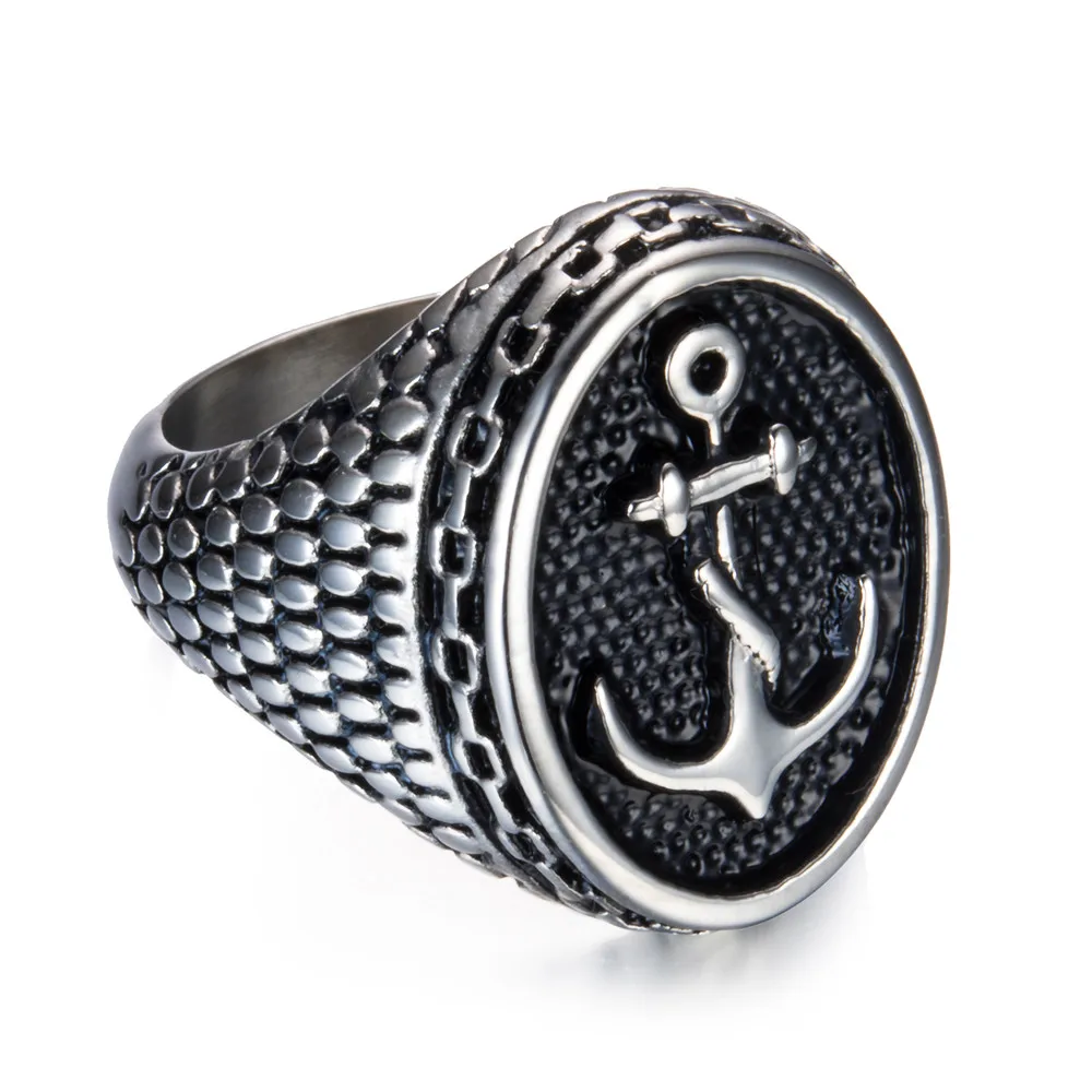 Silver Black Boy Charm Cool Stainless Steel Ring Jewelry Top Quality Classic Vintage Anchor Ring for Men New Biker