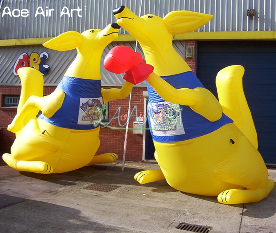 Customized outdoor yellow animal model inflatable kangaroo with boxing