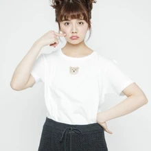 Японская простая хлопковая Футболка с рисунком медведя; летние милые повседневные футболки с короткими рукавами; цвет белый и розовый