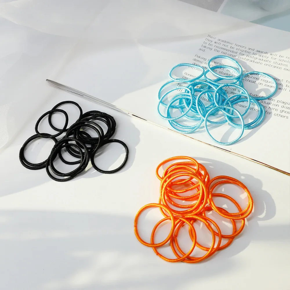 100Pcs Women Girls High Elasticity 3cm Medium Thick Rolled Towel Hair Rope Candy Solid Color Rubber Band Ring Ponytail Holder
