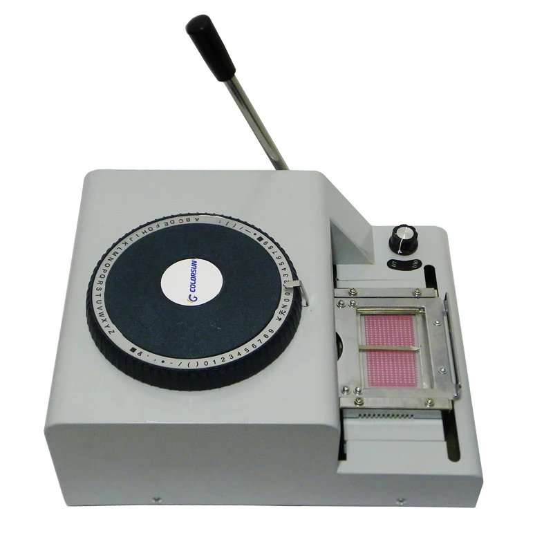 

name card code printer PVC card embossing machine with 20 pcs PVC white blank cards and embossed PVC card sample for free