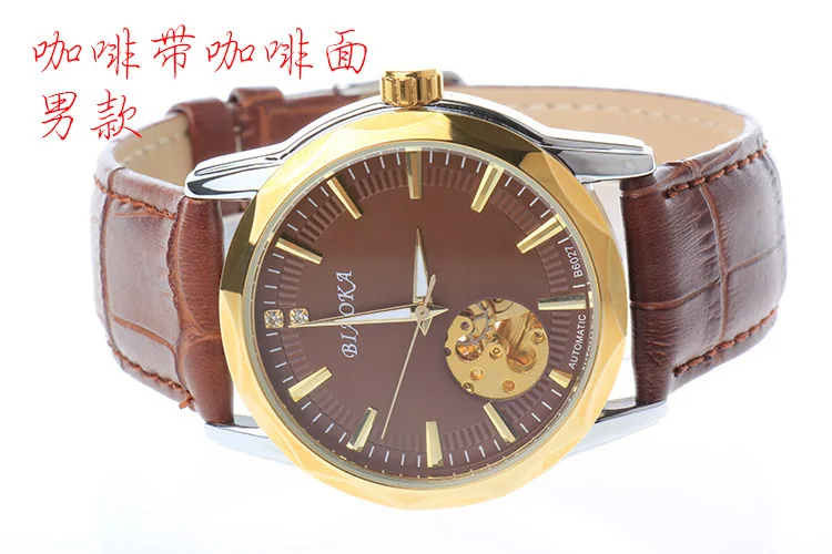 2016 New black Men s Skeleton WristWatch Leather Antique waterproof Casual Automatic Skeleton Mechanical Watches Montre