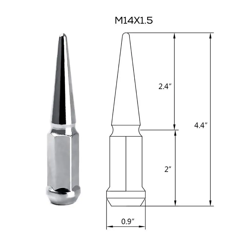 MIKKUPPA 32Pcs Spike Lug Nuts 14x1.5 for Chevy Silverado, Ford, Jeep, Dodge  with Socket Key Chrome