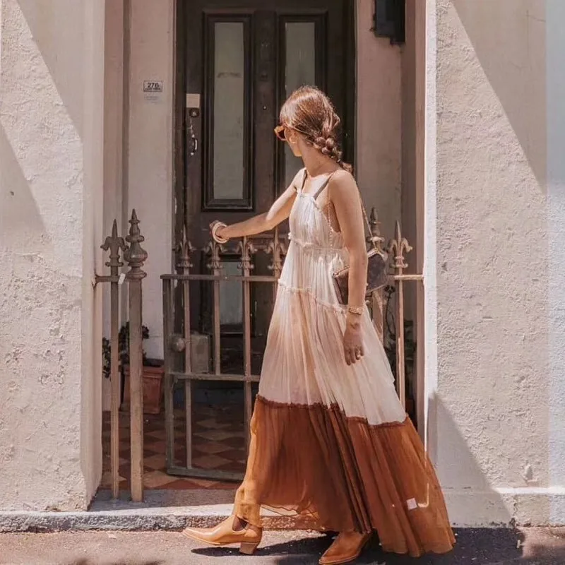 

SE 2019 Arrival Women Sleeves Embroidery Lace Patchwork Ruffles Elegant Long sexy bohemian Beach Holiday Runway Dresses