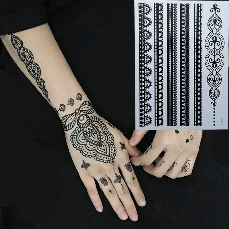 

1 piece Black India spends Henna Temporary Tattoo for lace Hands Inspired Body Stickers