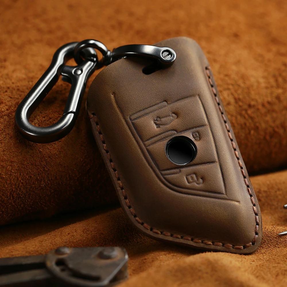 Dandkey из натуральной кожи для автомобильных ключей для чехол пульт дистанционного управления для BMW 1 2 3 4 5 7 серия E38 E39 E46 E53 E60 E61 E63 E64 ключ крышка авто Стайлинг - Название цвета: Коричневый