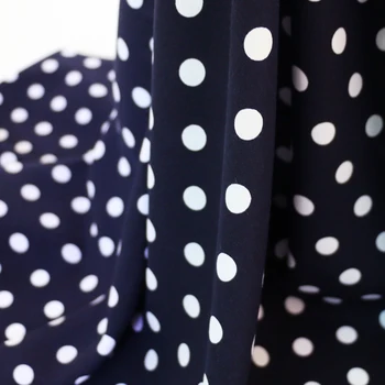 

Deep Navy White Polka Dot Fabric For Dress Viscose By Meter
