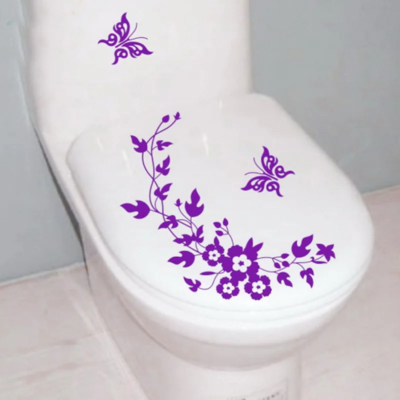 DCTOP Butterflies Flower Vinyl Wall Stickers For Bathroom Toilet