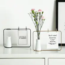 Creative Iron Line Flower Pot Plant Vase Stand Postcard Clip Holder Home Decor Frame
