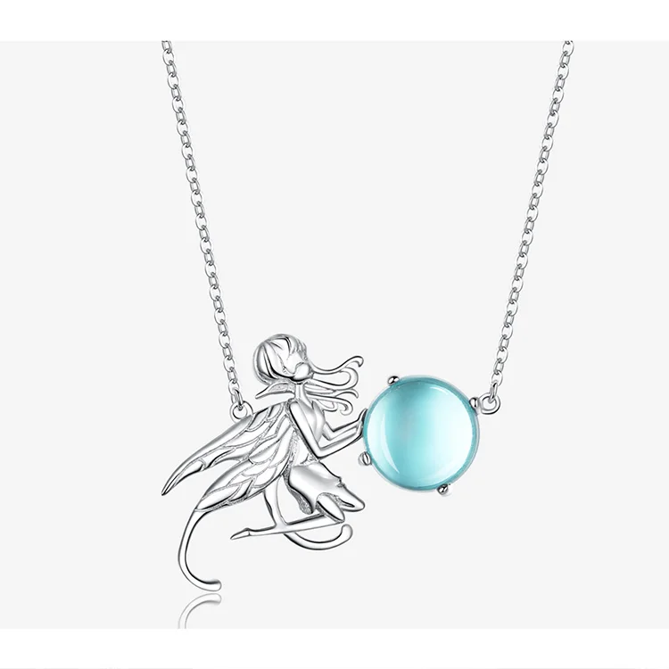 BAMOER, короткое ожерелье феи, 925 пробы, серебро, синий, кристалл, камень, эльф, цепочка, ожерелье s для женщин, хорошее ювелирное изделие BSN054