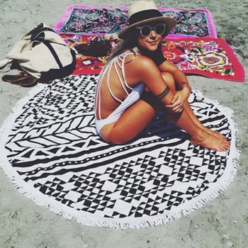 

New Summer Large Microfiber Printed Round Beach Towels With Tassel Circle Beach Towel Serviette De Plage Free shipping