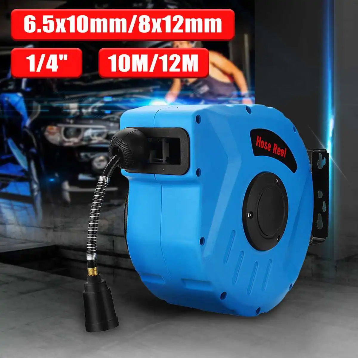 12M 1/4" Retractable Auto Rewind Air 260PSI Hose Reel Rotation Wall Mount Air Compressor Hose Reel Auto Rewind Garage Tool