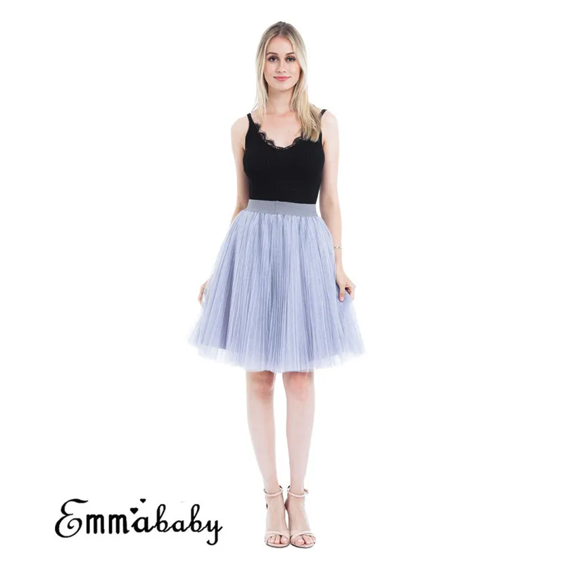 Модная женская одежда с высокой талией Повседневная однотонная полиэфирная Тюлевая плиссированная мини-юбки с пачкой