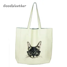 Дизайнерский Бежевый tote Сумочка в африканском стиле для женщин, модный кошелек большой емкости Высокое качество Натуральная кожа сумки из натуральной кожи милый кот сумки с принтом через плечо