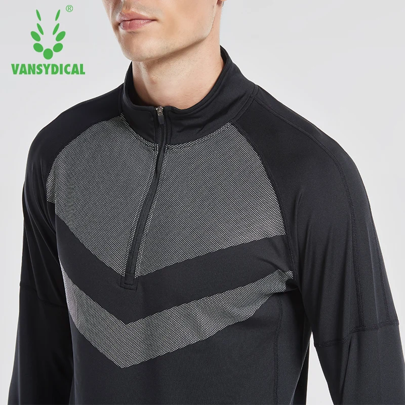 Vansydical мужские рубашки с длинным рукавом для бега дышащие топы для баскетбола на молнии для велоспорта XXXL фитнес Тройники