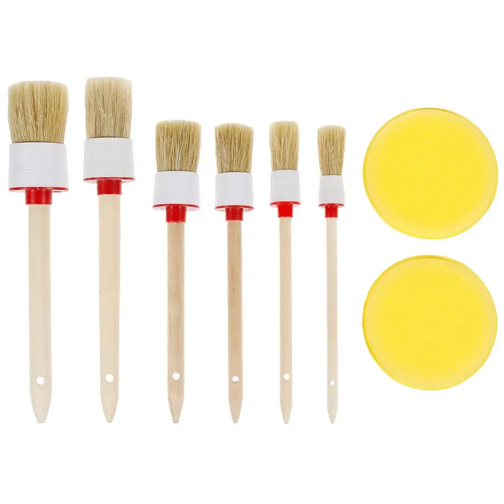 

6pcs Auto Detailing Brush Set with 2 Car Wax Sponge Pads for Cleaning Wheels, Interior, Exterior, Leather, Air Vents, Emblems