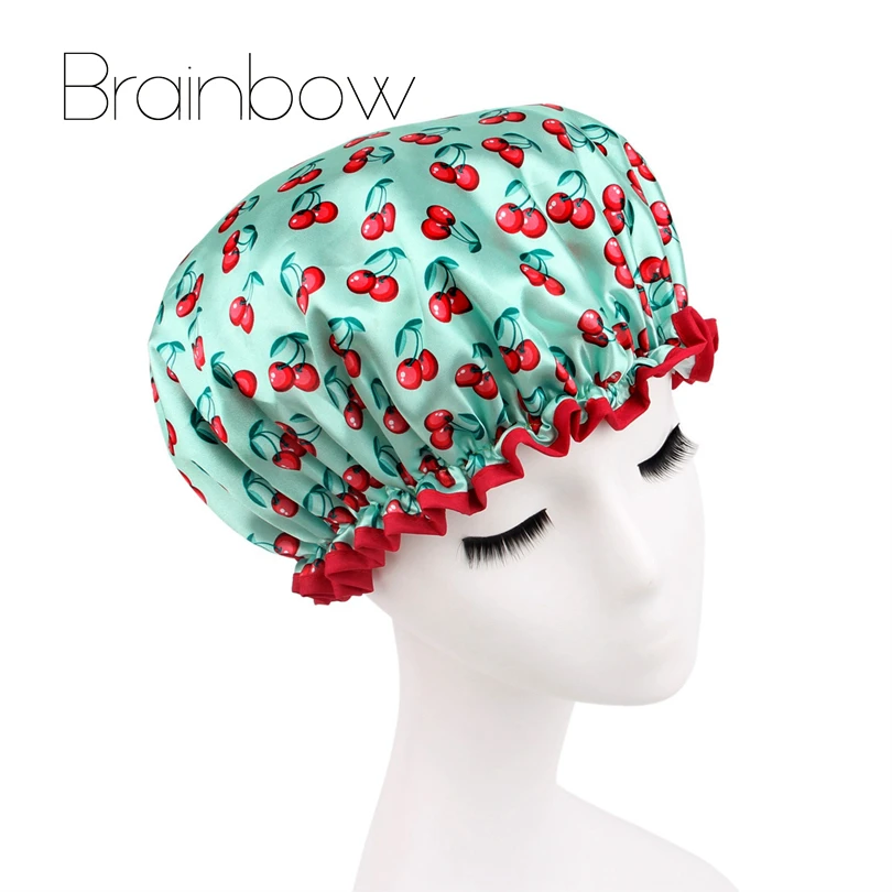 High quality beautiful printed satin fabric shower caps many designs